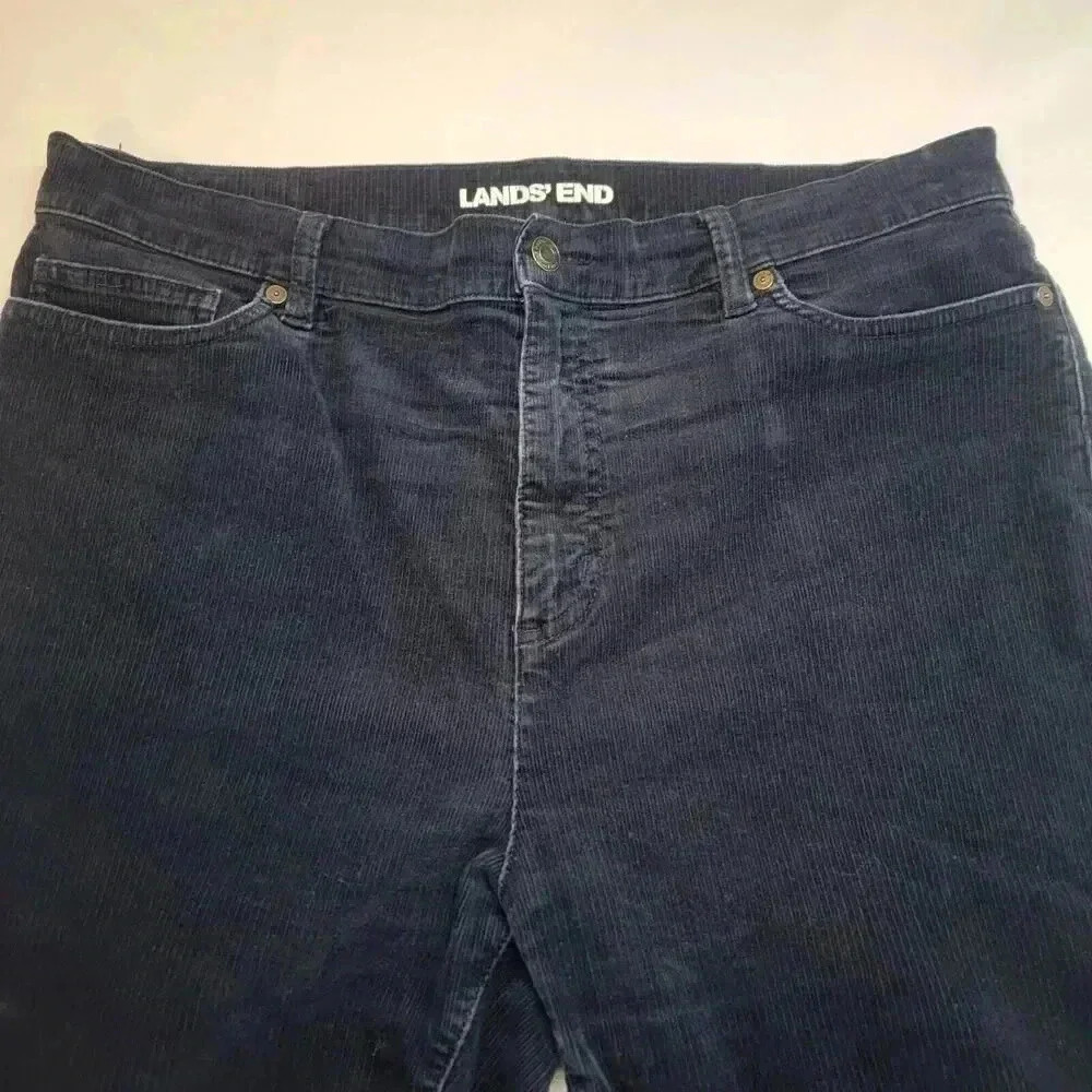 Lands End Corduroy Pants Womems 16 Navy Blue Mid Rise Straight 35 x 31 Classic - Picture 8 of 16